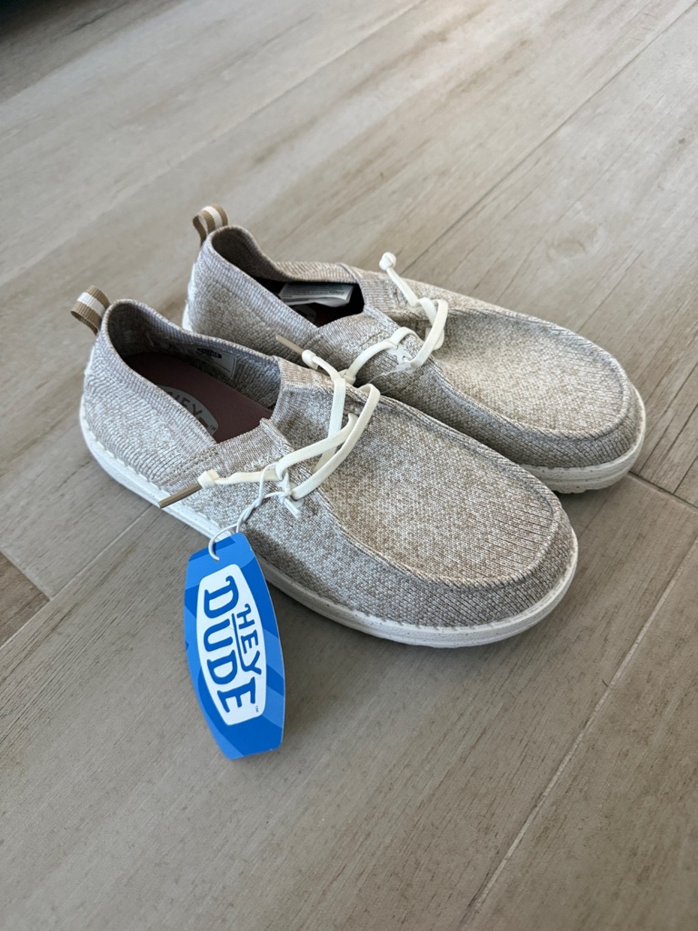Hey Dude Women's Beige tan Canvas Slip-On Loafers size 7
